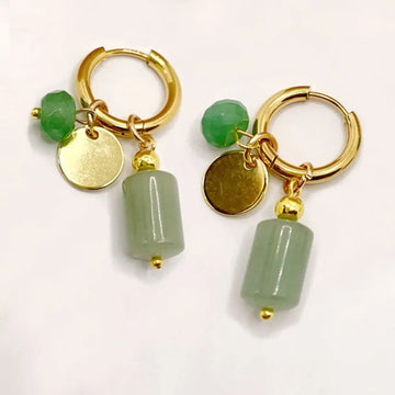 DAIIIBABYYY  -  Punk Golden Plated Stainless Steel Hoop Earrings for Women Vintage Green Rhinestone Charms Trendy Waterproof Jewelry Gifts